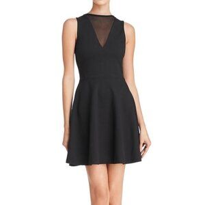 French Connection Viola Black Skater Dress with Sheer Illusion Neckline